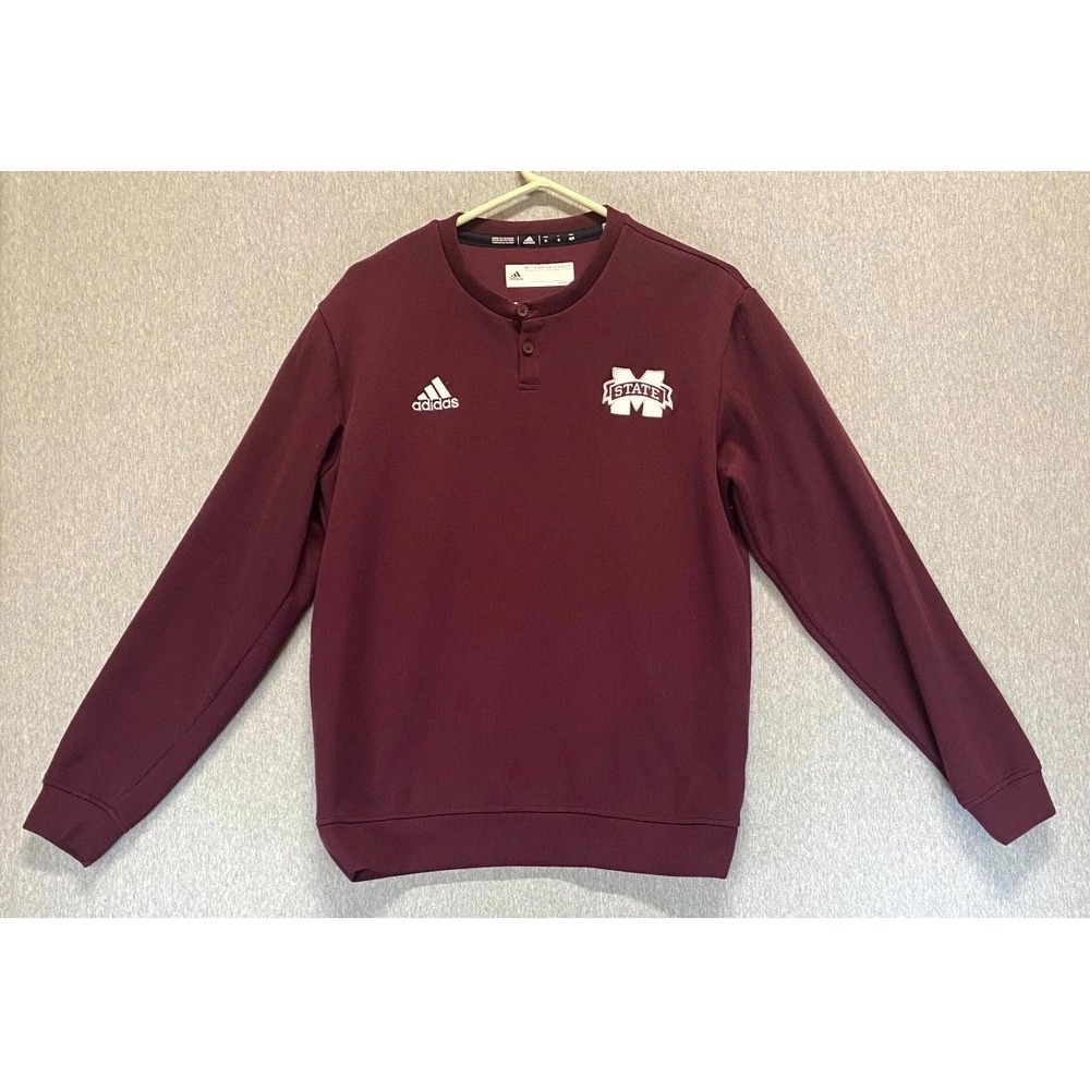 Adidas Shirt Mens Medium Burgundy Henley Neck NCAA Mississippi State Bulldogs